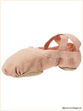 Stretch Canvas Split Sole Ballet Slipper, Elastic Cross Straps, Dance Shoes